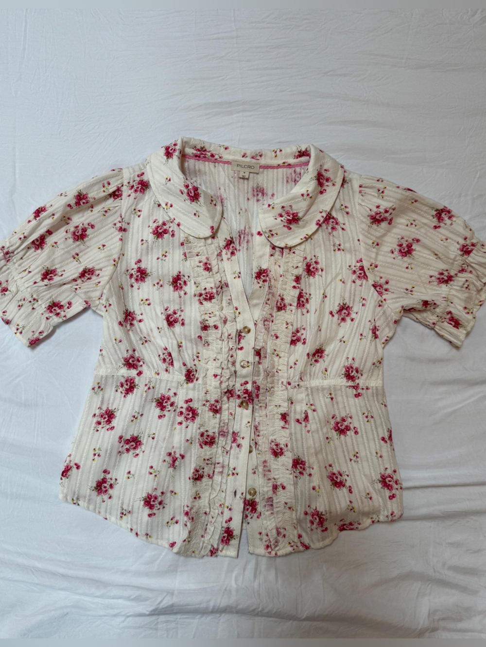 Pilcro Cream Top with Pink Floral Print